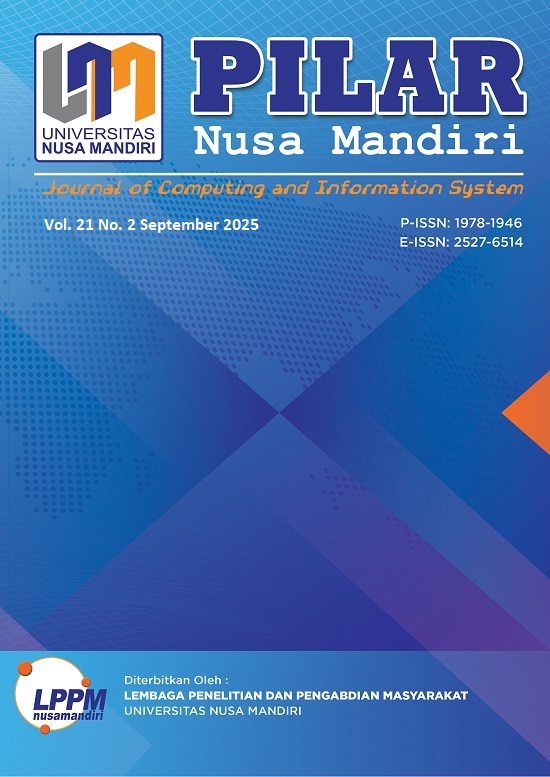 					Lihat Vol 21 No 2 (2025): Pilar Nusa Mandiri : Journal of Computing and Information System Publishing Period for September 2025
				